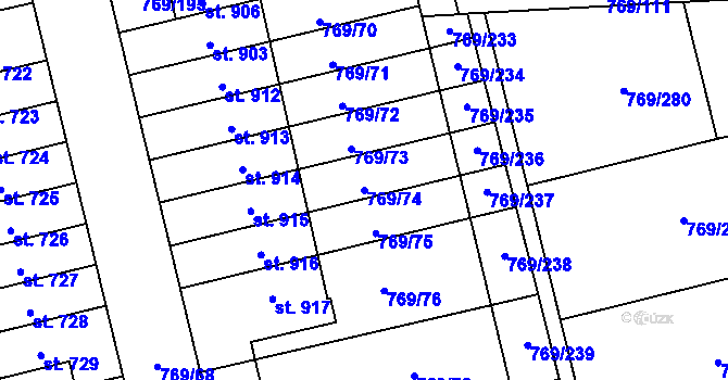 Parcela st. 769/74 v KÚ Velká Ledhuje, Katastrální mapa