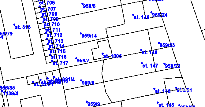 Parcela st. 1005 v KÚ Velká Ledhuje, Katastrální mapa