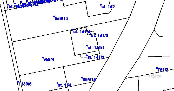 Parcela st. 141/1 v KÚ Velká Ledhuje, Katastrální mapa