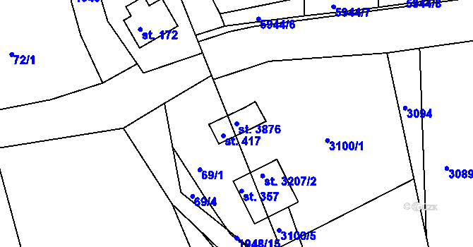 Parcela st. 3876 v KÚ Polička, Katastrální mapa