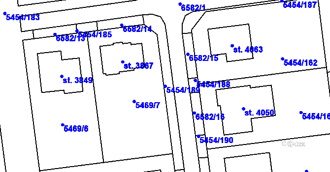 Parcela st. 5454/189 v KÚ Polička, Katastrální mapa
