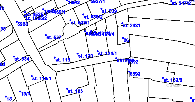 Parcela st. 121/1 v KÚ Polička, Katastrální mapa