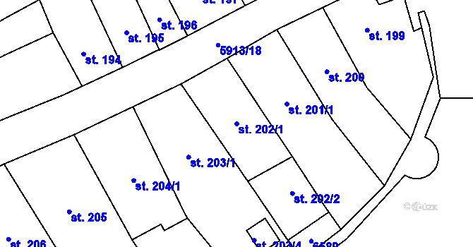 Parcela st. 202/1 v KÚ Polička, Katastrální mapa