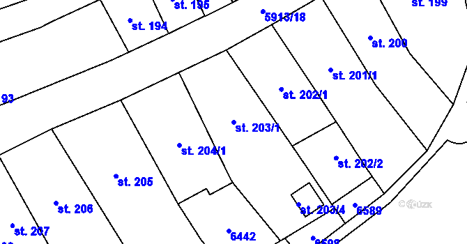 Parcela st. 203/1 v KÚ Polička, Katastrální mapa