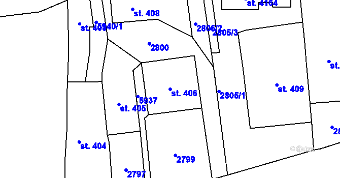 Parcela st. 406 v KÚ Polička, Katastrální mapa