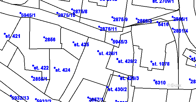 Parcela st. 428/1 v KÚ Polička, Katastrální mapa