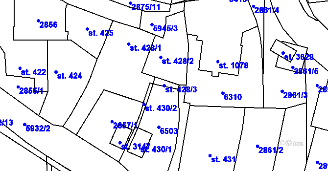Parcela st. 428/3 v KÚ Polička, Katastrální mapa