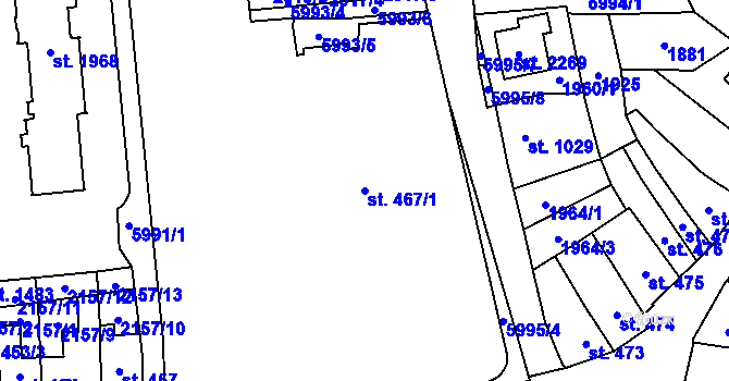 Parcela st. 467/1 v KÚ Polička, Katastrální mapa