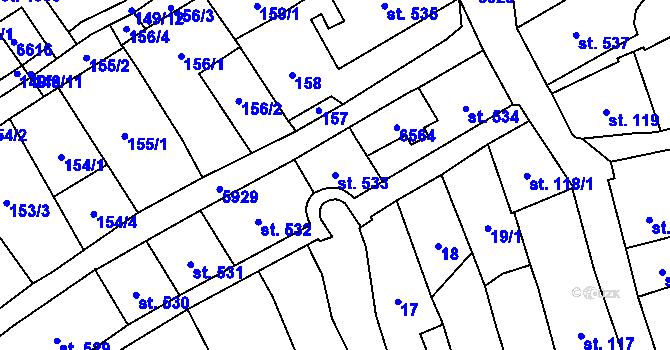 Parcela st. 533 v KÚ Polička, Katastrální mapa