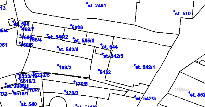 Parcela st. 542/5 v KÚ Polička, Katastrální mapa