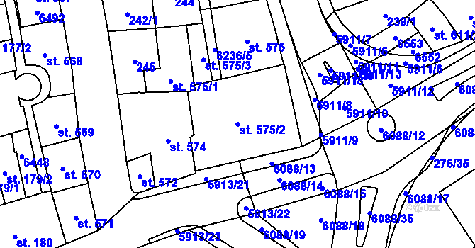 Parcela st. 575/2 v KÚ Polička, Katastrální mapa