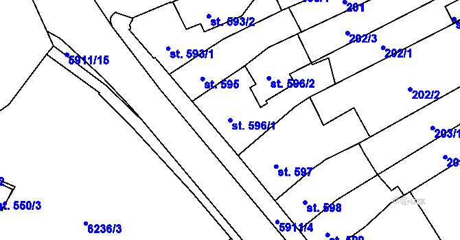 Parcela st. 596/1 v KÚ Polička, Katastrální mapa