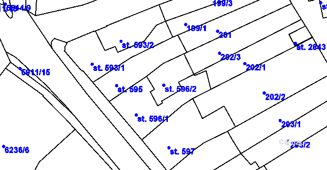 Parcela st. 596/2 v KÚ Polička, Katastrální mapa