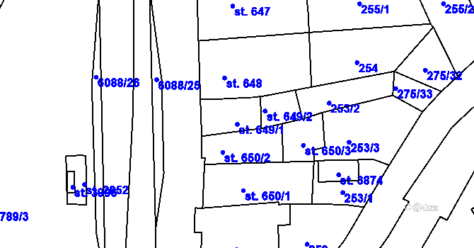 Parcela st. 649/1 v KÚ Polička, Katastrální mapa