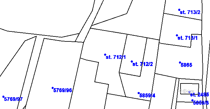 Parcela st. 712/1 v KÚ Polička, Katastrální mapa