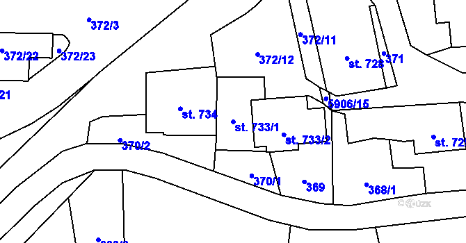 Parcela st. 733/1 v KÚ Polička, Katastrální mapa