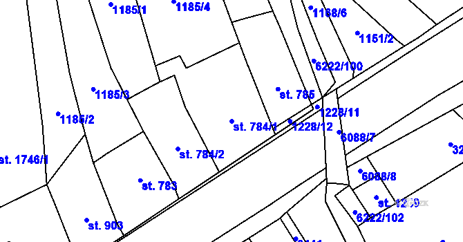 Parcela st. 784/1 v KÚ Polička, Katastrální mapa