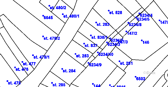 Parcela st. 837 v KÚ Polička, Katastrální mapa