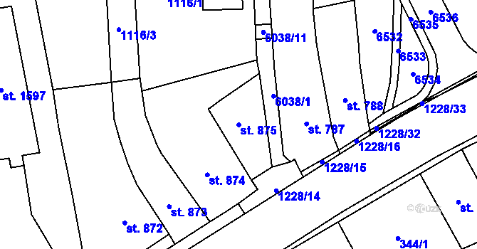 Parcela st. 875 v KÚ Polička, Katastrální mapa