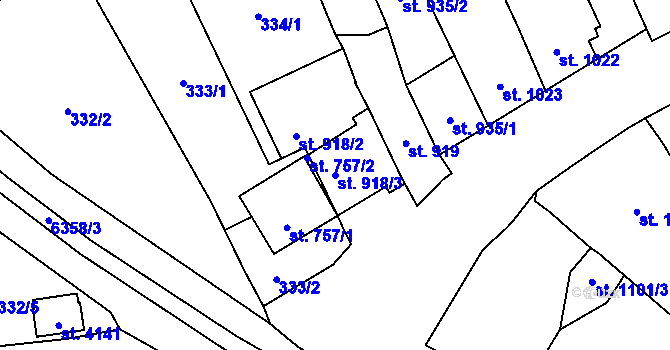 Parcela st. 918/3 v KÚ Polička, Katastrální mapa