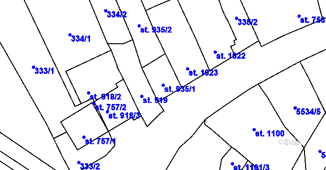 Parcela st. 935/1 v KÚ Polička, Katastrální mapa