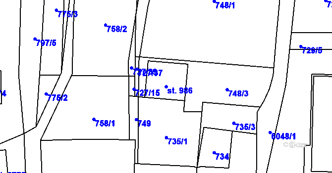 Parcela st. 986 v KÚ Polička, Katastrální mapa