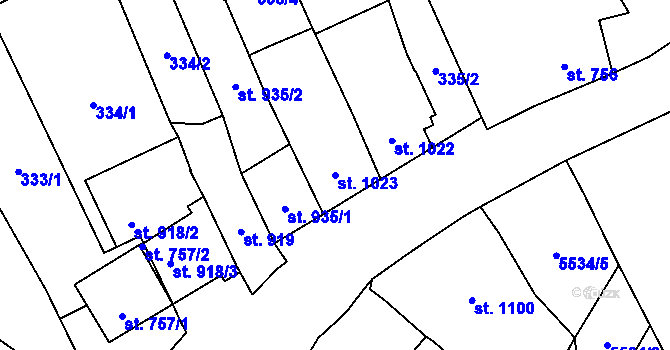 Parcela st. 1023 v KÚ Polička, Katastrální mapa