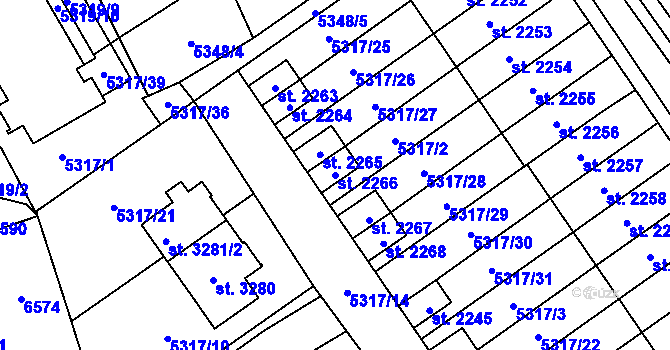 Parcela st. 2266 v KÚ Polička, Katastrální mapa
