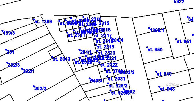 Parcela st. 2320 v KÚ Polička, Katastrální mapa