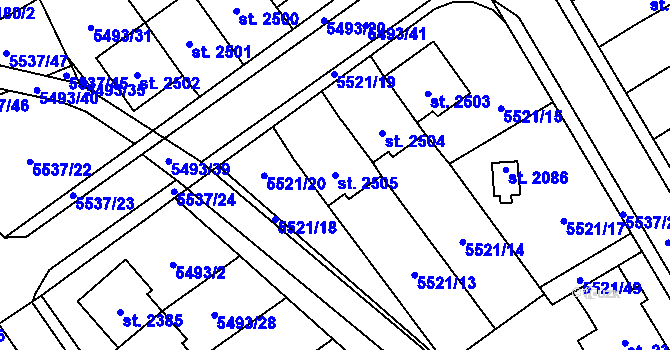 Parcela st. 2505 v KÚ Polička, Katastrální mapa