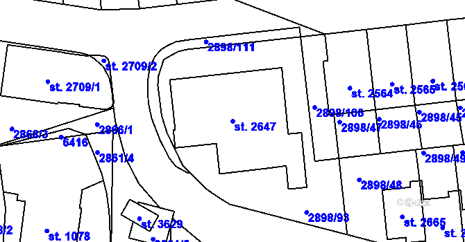 Parcela st. 2647 v KÚ Polička, Katastrální mapa