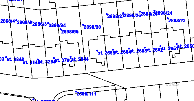 Parcela st. 2655 v KÚ Polička, Katastrální mapa