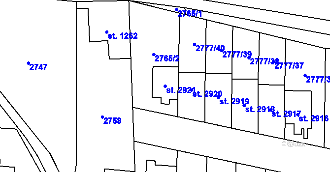 Parcela st. 2921 v KÚ Polička, Katastrální mapa