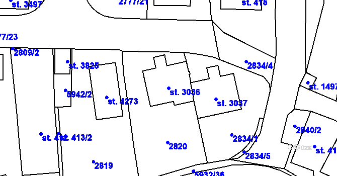 Parcela st. 3036 v KÚ Polička, Katastrální mapa
