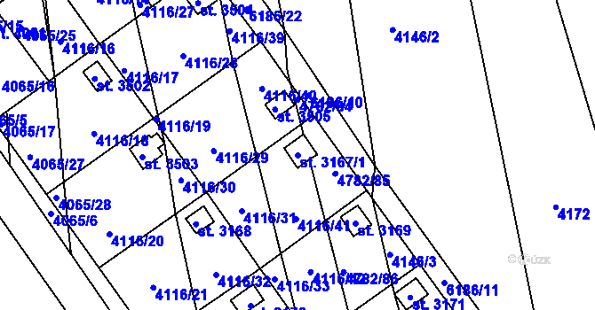 Parcela st. 3167/1 v KÚ Polička, Katastrální mapa