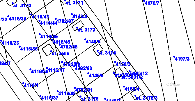 Parcela st. 3174 v KÚ Polička, Katastrální mapa