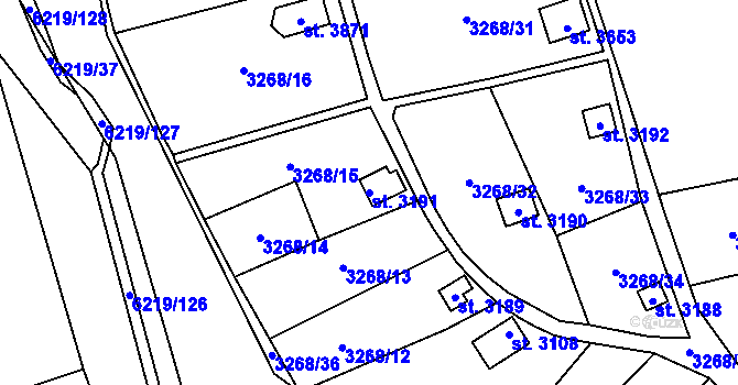 Parcela st. 3191 v KÚ Polička, Katastrální mapa