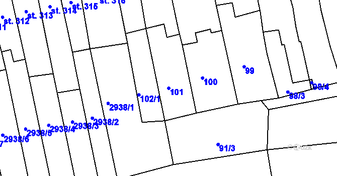 Parcela st. 101 v KÚ Polička, Katastrální mapa