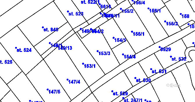 Parcela st. 153/3 v KÚ Polička, Katastrální mapa
