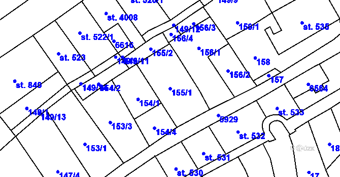 Parcela st. 155/1 v KÚ Polička, Katastrální mapa