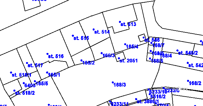 Parcela st. 165/3 v KÚ Polička, Katastrální mapa