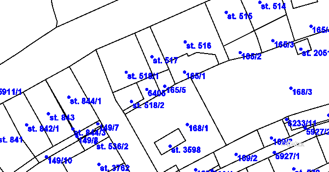 Parcela st. 165/5 v KÚ Polička, Katastrální mapa