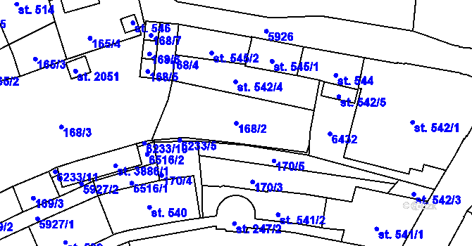 Parcela st. 168/2 v KÚ Polička, Katastrální mapa