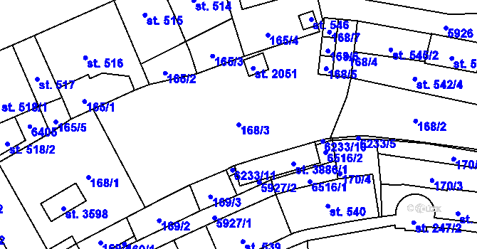 Parcela st. 168/3 v KÚ Polička, Katastrální mapa