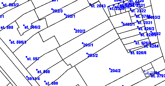 Parcela st. 203/1 v KÚ Polička, Katastrální mapa