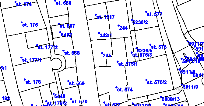 Parcela st. 245 v KÚ Polička, Katastrální mapa