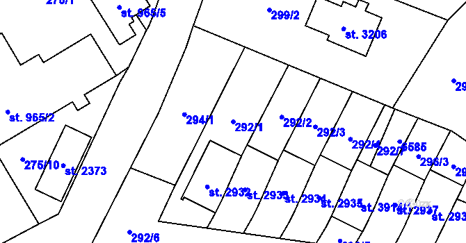 Parcela st. 292/1 v KÚ Polička, Katastrální mapa