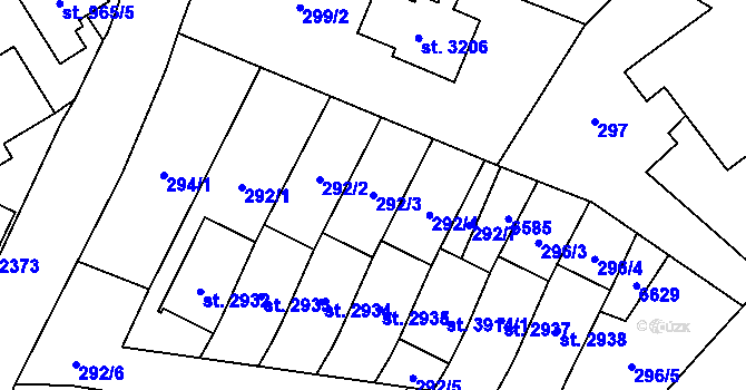 Parcela st. 292/3 v KÚ Polička, Katastrální mapa