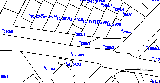 Parcela st. 296/1 v KÚ Polička, Katastrální mapa