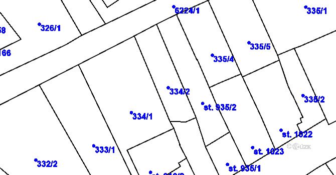 Parcela st. 334/2 v KÚ Polička, Katastrální mapa